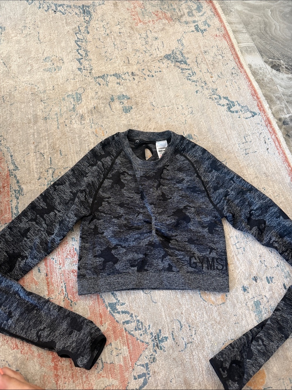 Gymshark Black and Gray Camo Crop Top